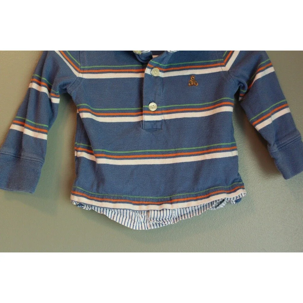 Gap Baby Boys Polo Shirt 6-12M Striped Colorful Embroidered Logo Cotton Top